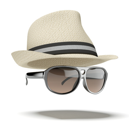 white hat with sunglasses の写真素材