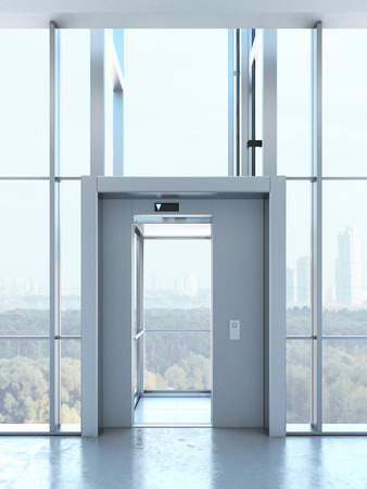 Transparent elevator in penthouseの写真素材