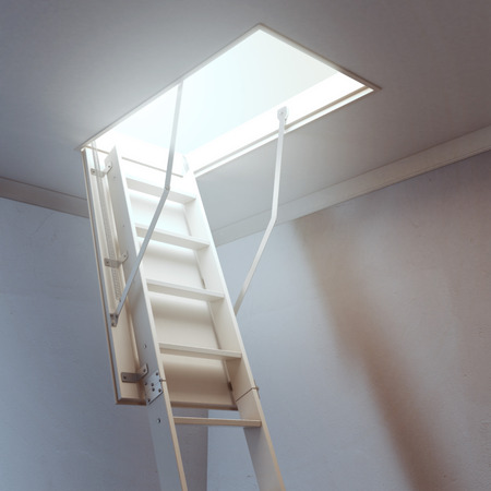 wooden ladder to the atticの写真素材