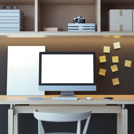 Modern workspace with computerの写真素材