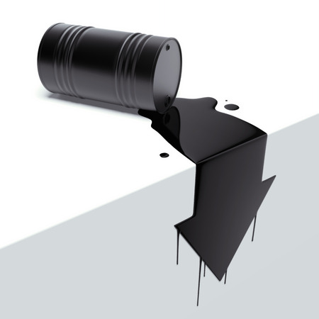 Barrel with spilled oil in the form of arrowの写真素材