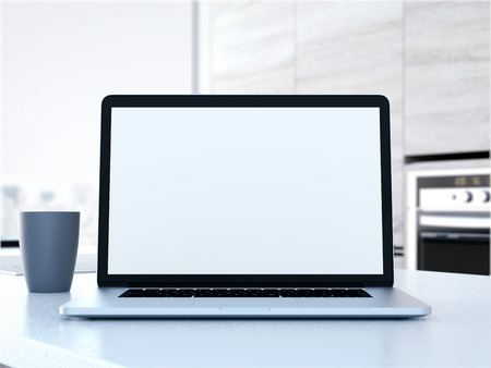 Laptop on the table. 3d renderingの写真素材