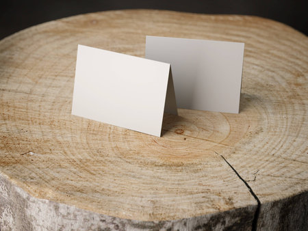 Two business cards on the stumpの写真素材
