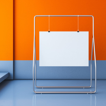 White poster hanging . 3d renderingの写真素材