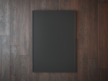 Black picture frame on brown  wooden wall