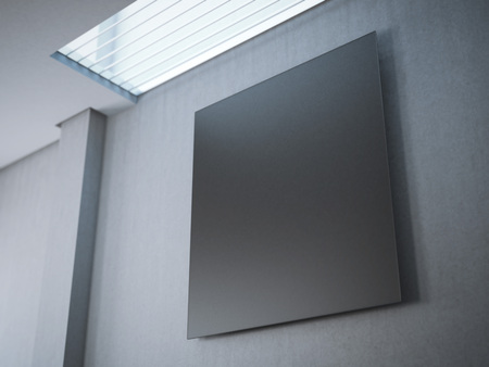 Black square poster in modern loft interior with gray wall. 3d renderingの写真素材