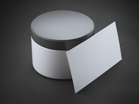 Blank white business card with plastic jarの写真素材