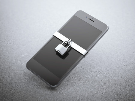 Modern smartphone with silver lock. Phone security concept