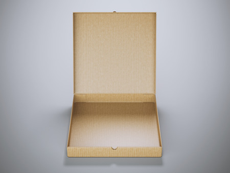 Opened cardboard package in gray modern studio