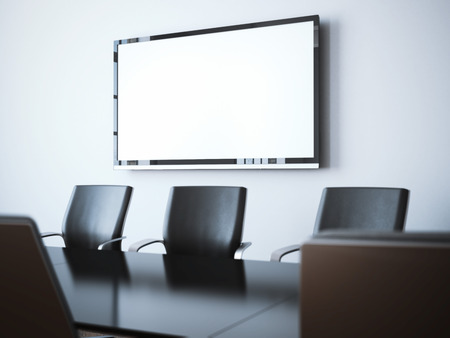 Modern office interior with blank tv screen. 3d rendering
