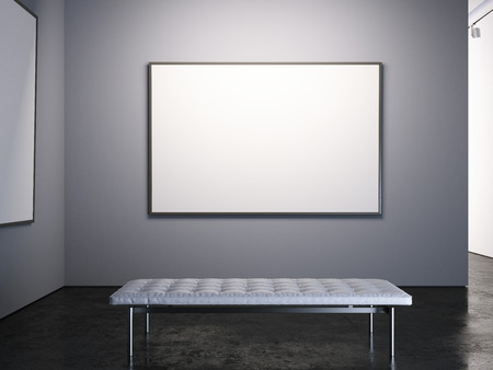White coach in modern gallery with blank canvas. 3d renderingの写真素材