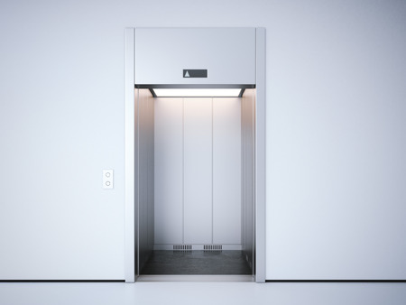 Modern elevator with opened metal  doors. 3d renderingの写真素材