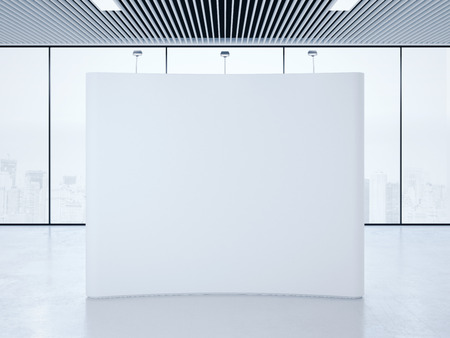 White blank trade show booth in bright interior. 3d renderingの写真素材