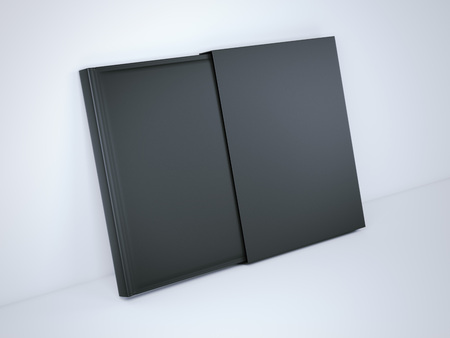 Black cover box and book in bright studio. 3d renderingの写真素材