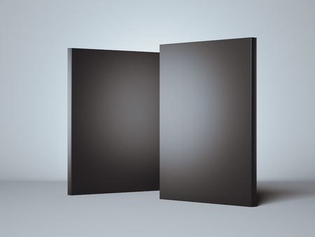 Two black boxes in bright studio. 3d renderingの写真素材