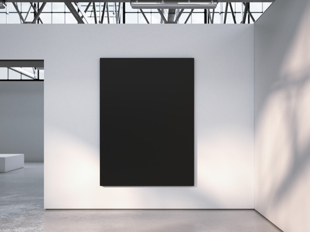 Black canvas in bright loft gallery. 3d renderingの写真素材