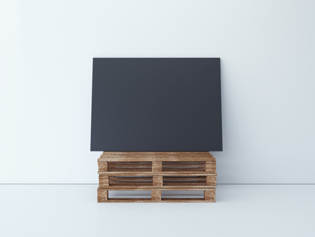 Big black canvas on the wooden palletes. 3d renderingの写真素材