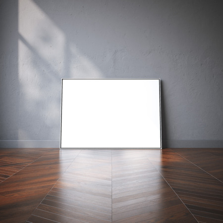 Blank canvas on the wooden floor in modern interior. 3d renderingの写真素材