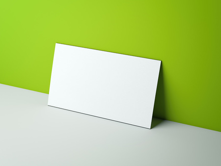 White business card in green modern studio. 3d renderingの写真素材