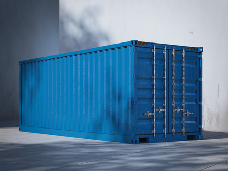 Blue cargo container in the port. 3d renderingの写真素材