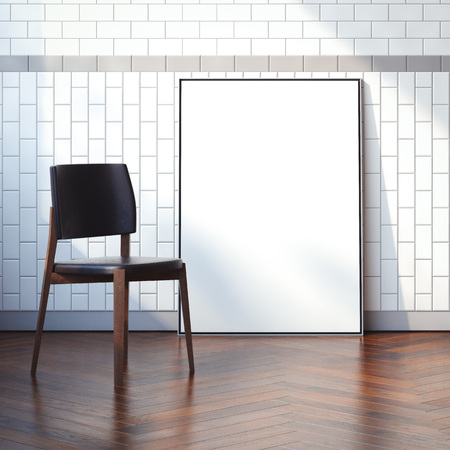 Interior with blank white canvas and modern chair. 3d renderingの写真素材
