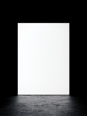 White vertical bollboard glowing in dark studio. 3d renderingの写真素材