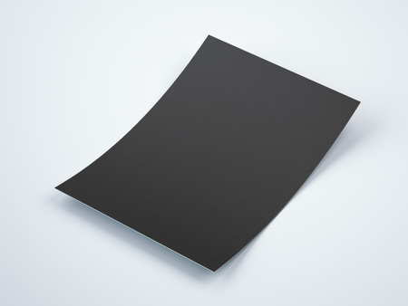 Black blank paper sheet on white floor. 3d renderingの写真素材