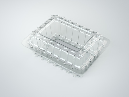 Plastic food package on white floor. 3d renderingの写真素材