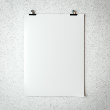 White blank sheet of paper on bright wall. 3d renderingの写真素材