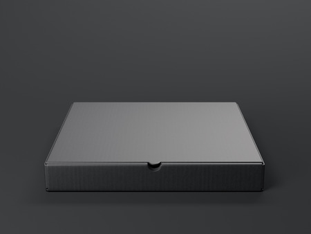 Black cardboard package on dark floor. 3d rendering
