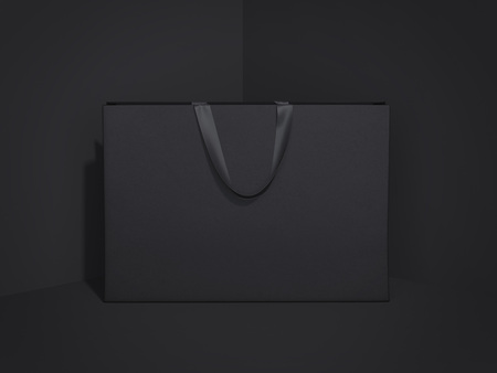 Black shopping bag in a corner of modern studio. 3d renderingの写真素材