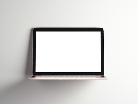 Opened rose modern laptop in a bright studio. 3d renderingの写真素材