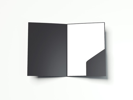 Opened black folder with paper sheet on a white floor. 3d renderingの写真素材