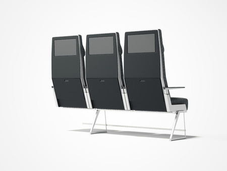 Modern gray airplane seats with display on a white background. 3d renderingの写真素材