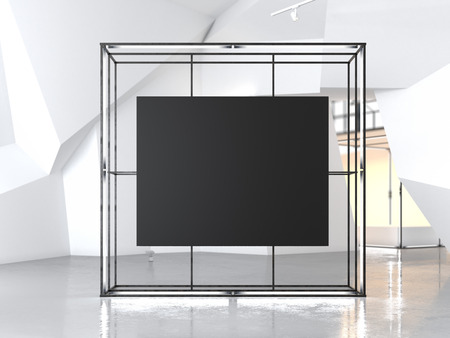 Gowing showcase with blank black canvas. 3d renderingの写真素材