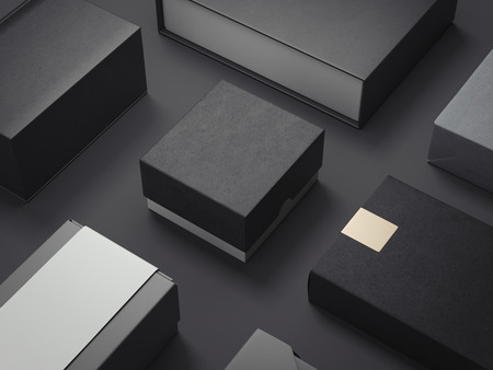 Black set of luxury packages. 3d renderingの写真素材