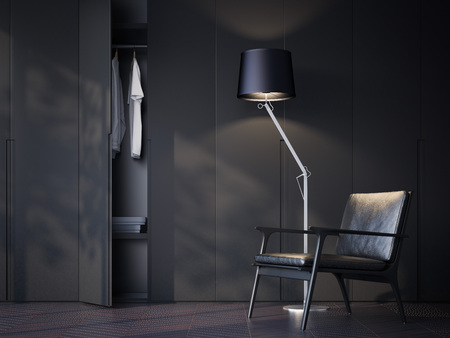 Modern wardrobe room with black leather chair. 3d renderingの写真素材