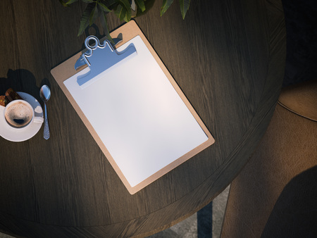 Dinner menu on the wooden table. 3d renderingの写真素材