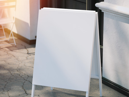 Close up of white blank menu board on sidewalk. 3d renderingの写真素材