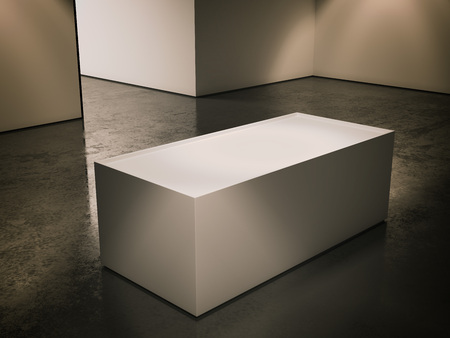 Modern podium in dark gallery interior. 3d renderingの写真素材