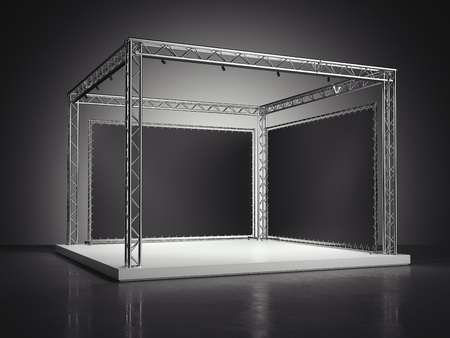Stage with metal framework in dark studio. 3d renderingの写真素材