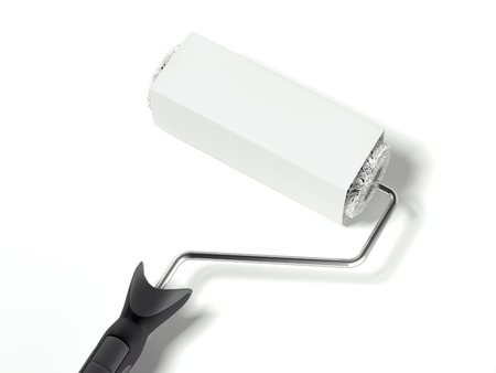 Paint roller with blank label. 3d renderingの写真素材