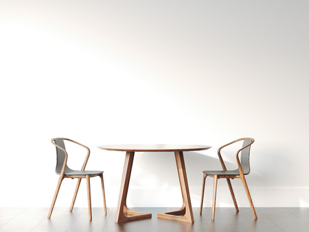 Two chairs and table in bright modern interior. 3d renderingの写真素材