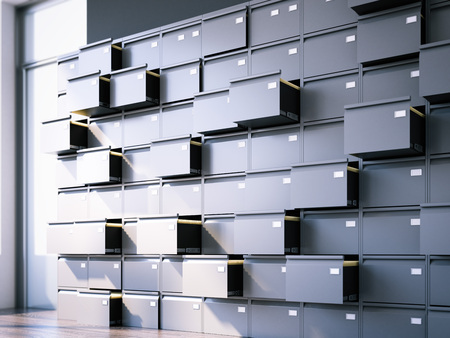 Opened filing cabinet in interior. 3d renderingの写真素材