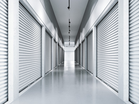 Storage facilities with white doors. 3d renderingの写真素材