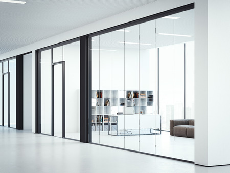 Interior with desk and laptop. 3d renderingの写真素材