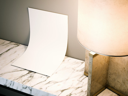 Blank white sheet on the table. 3d renderingの写真素材
