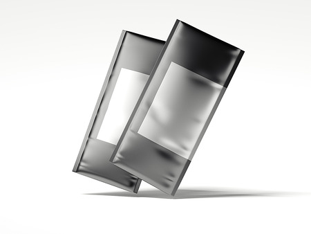 Two foil bag with blank space for advertising. 3d renderingの写真素材