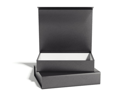 Black opened box on bright floor. 3d renderingの写真素材