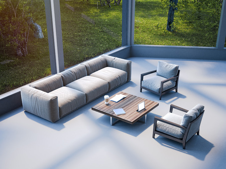 Modern office waiting area with sofa. 3d renderingの写真素材
